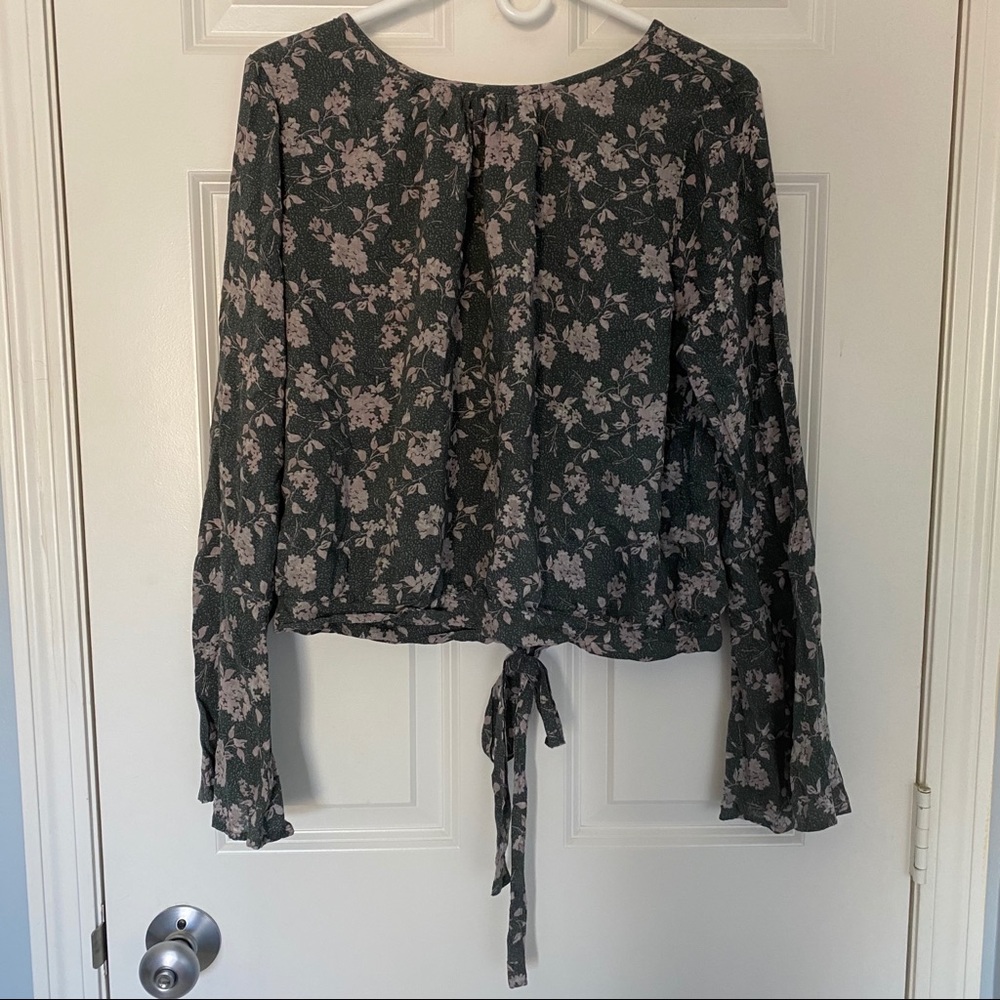 Grey Floral Long Sleeve Top